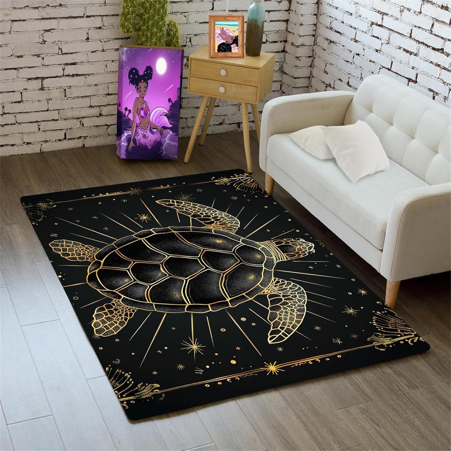 Sea Turtle Rug - Ocean Animal Theme Area Rug Blue Turtle Coral Printted Carpet Sea Animal Underwater Carpet Sea Turtle Mat for Kids Bedroom Living Room Decor,3'×5'