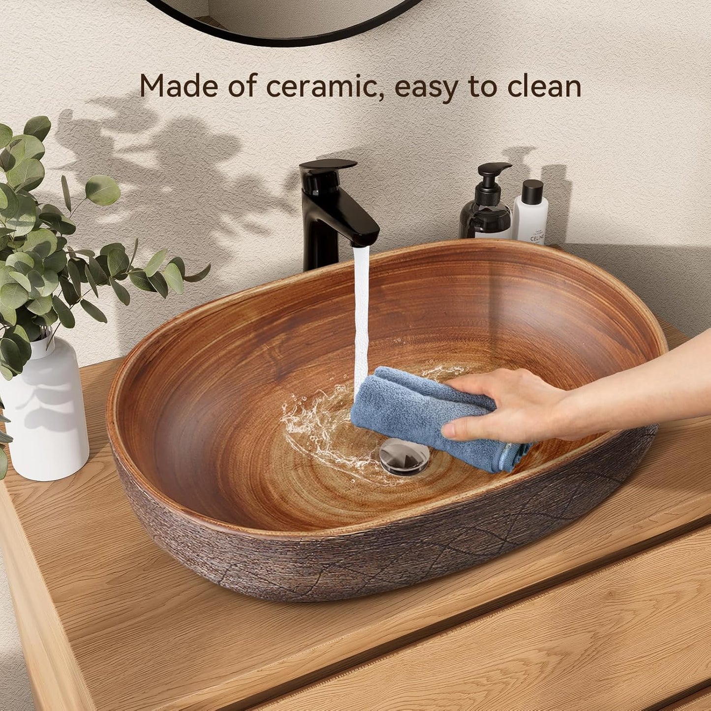 Homary Bathroom Vessel Sink, 23" Oval Bowl Sink Retro Ceramic Washbasin Above Counter for Bathrooms