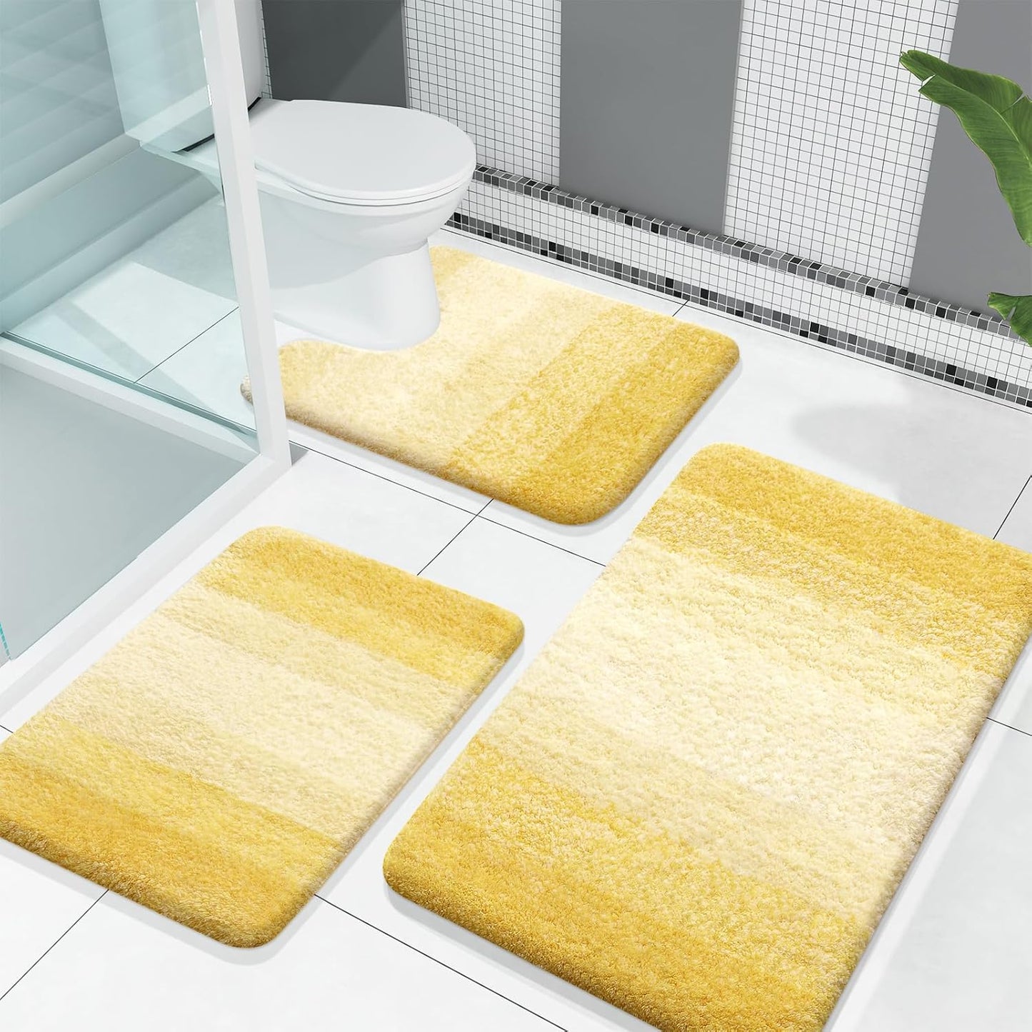 OLANLY Bathroom Rugs Sets 3 Piece, Soft Absorbent Microfiber Bath Mats and U-Shaped Contour Toilet Rug, Plush Shaggy Bath Mat Set for Bathroom (30"x20"+24"x16"+24"x20", Navy)
