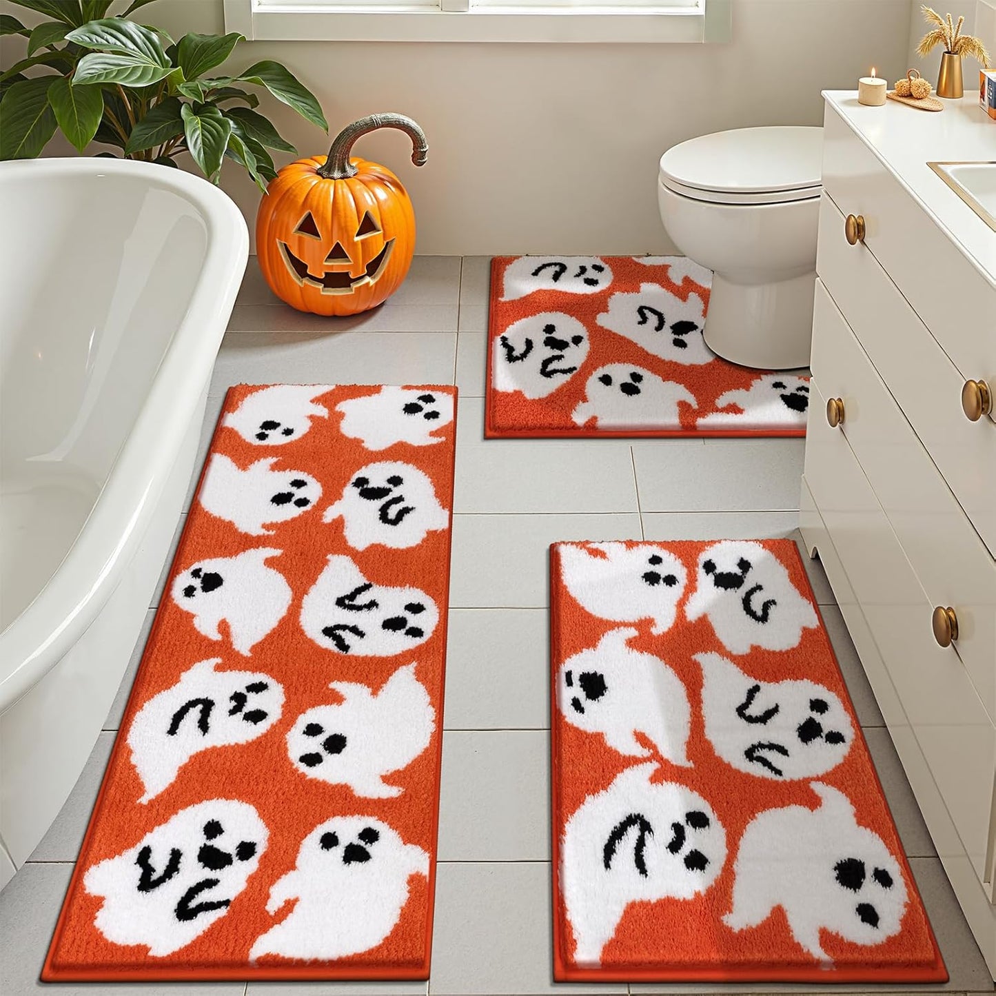 Pauwer 3 Pieces Bathroom Rugs Sets, Ultra Soft Non-Slip Mats, Microfiber Absorbent Bath Rugs with U-Shaped Toilet Rug for Bath Floor, Tub, Shower, Blue