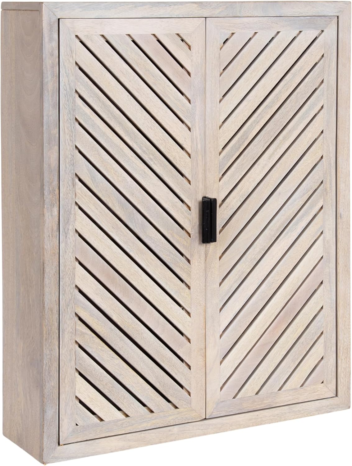 Kate and Laurel Mezzeta Decorative Modern Two-Door Floating Bathroom Cabinet; 22 x 7 x 28; Black; Decorative Over Toilet Storage Cabinet Made from Solid Mango Wood with Slatted Chevron Design