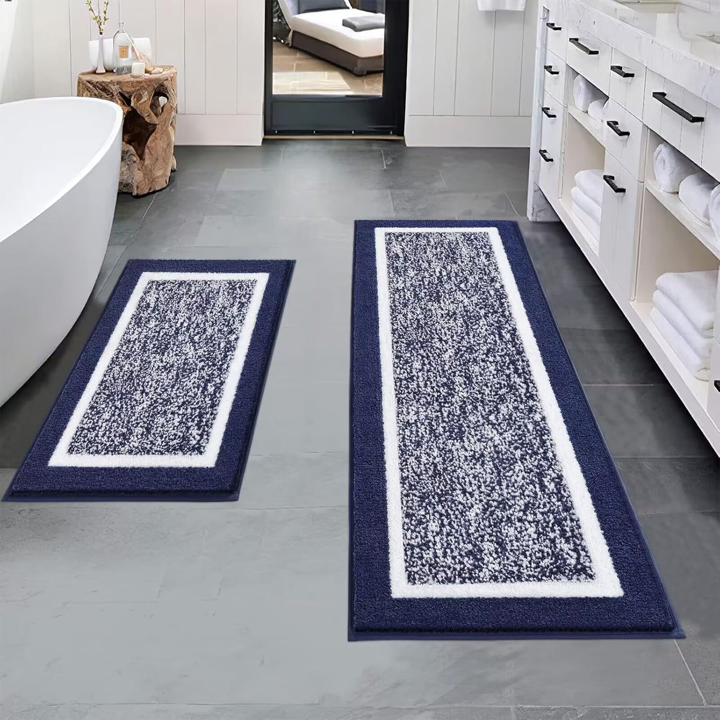 Pauwer 3 Pieces Bathroom Rugs Sets, Ultra Soft Non-Slip Mats, Microfiber Absorbent Bath Rugs with U-Shaped Toilet Rug for Bath Floor, Tub, Shower, Blue
