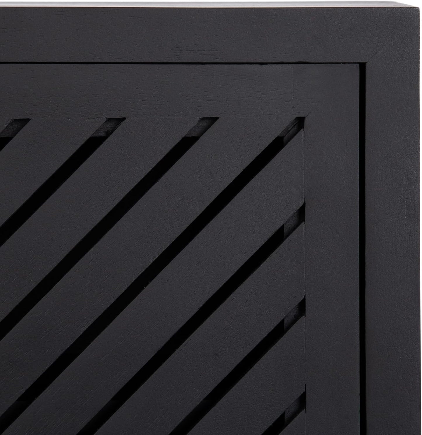 Kate and Laurel Mezzeta Decorative Modern Two-Door Floating Bathroom Cabinet; 22 x 7 x 28; Black; Decorative Over Toilet Storage Cabinet Made from Solid Mango Wood with Slatted Chevron Design