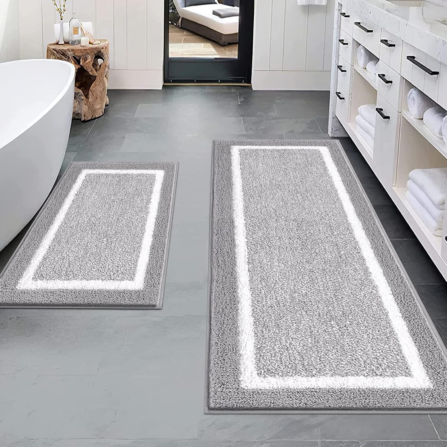 Pauwer 3 Pieces Bathroom Rugs Sets, Ultra Soft Non-Slip Mats, Microfiber Absorbent Bath Rugs with U-Shaped Toilet Rug for Bath Floor, Tub, Shower, Blue