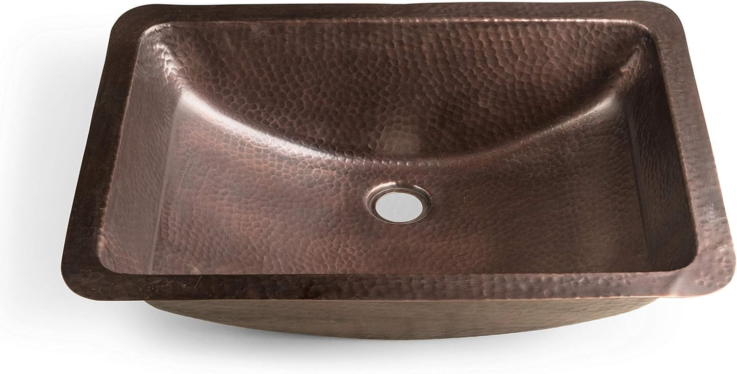 Monarch Abode 21-inch Hand Hammered Pure Copper Venetian Dual Mount Drop-in Bathroom Sink, Drop-in or Undermount Vanity Sink, Single Dual Mount Rectangular Bowl