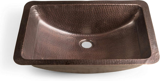 Monarch Abode 21-inch Hand Hammered Pure Copper Venetian Dual Mount Drop-in Bathroom Sink, Drop-in or Undermount Vanity Sink, Single Dual Mount Rectangular Bowl