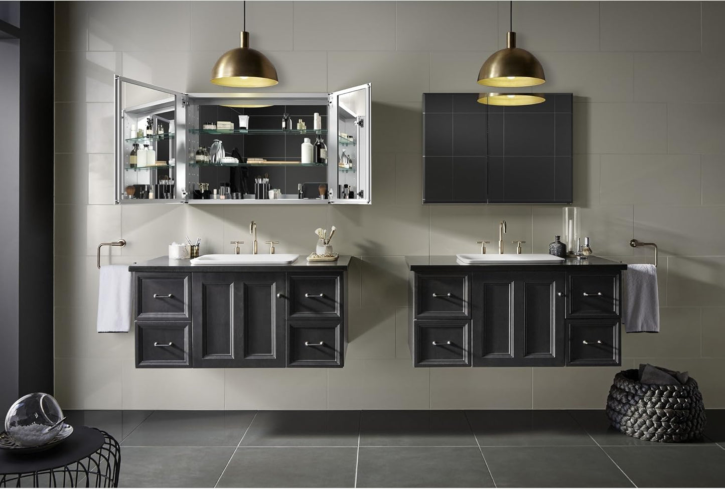 KOHLER CB-CLC3526FS Double Door Beveled Medicine Cabinet with Mirror Doors & Adjustable Shelves, Rectangular Beveled Edge Frame, 35" x 26"