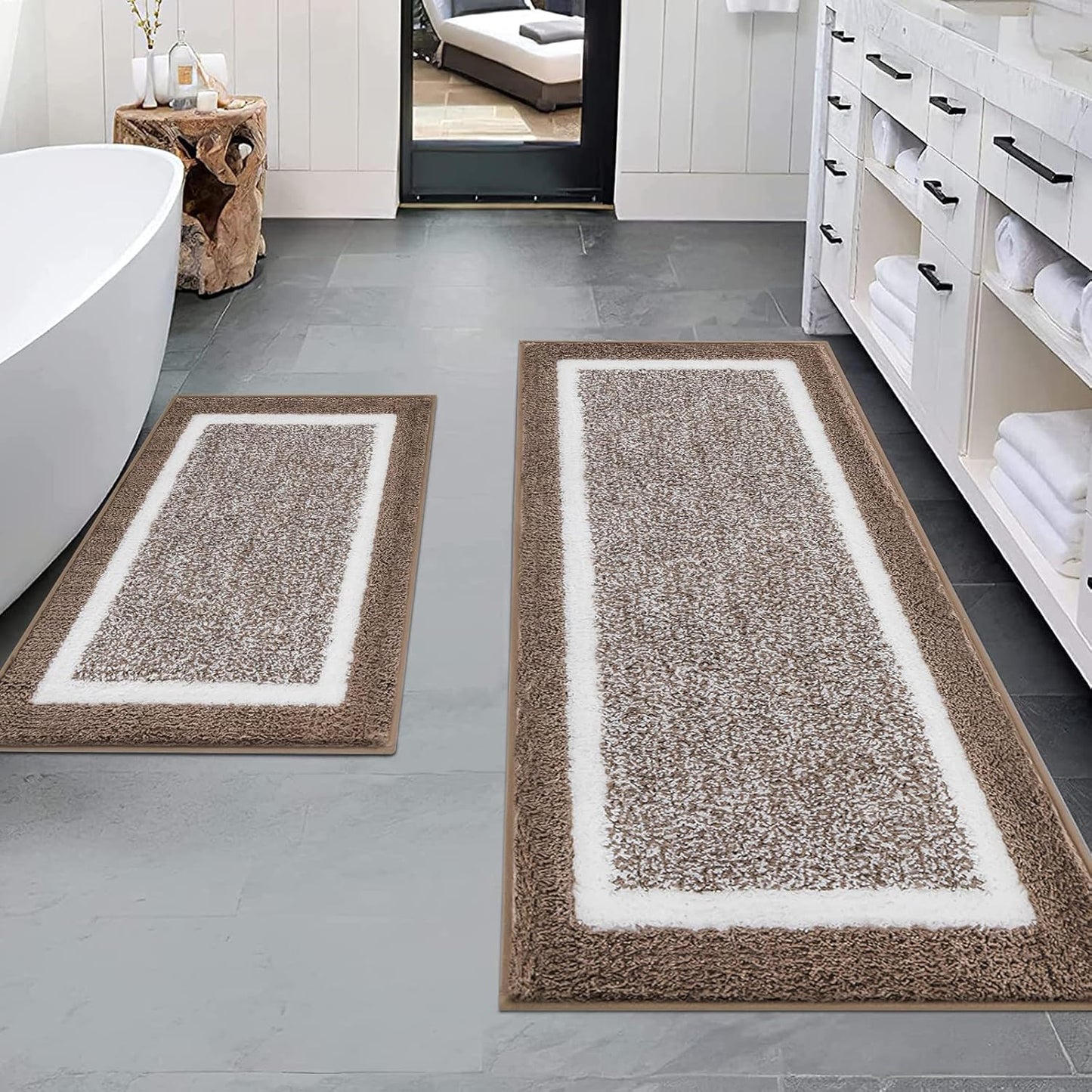 Pauwer 3 Pieces Bathroom Rugs Sets, Ultra Soft Non-Slip Mats, Microfiber Absorbent Bath Rugs with U-Shaped Toilet Rug for Bath Floor, Tub, Shower, Blue
