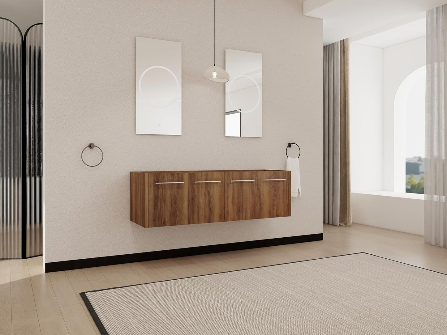 60 Inch Bathroom Vanity Without Sink, 60" Floating Vanity Without Top, Modern Wall Mounted Cabinet for Large Space, Large Bathroom Storage Cabinet with 4 Soft-Closing Doors and Bar Handles
