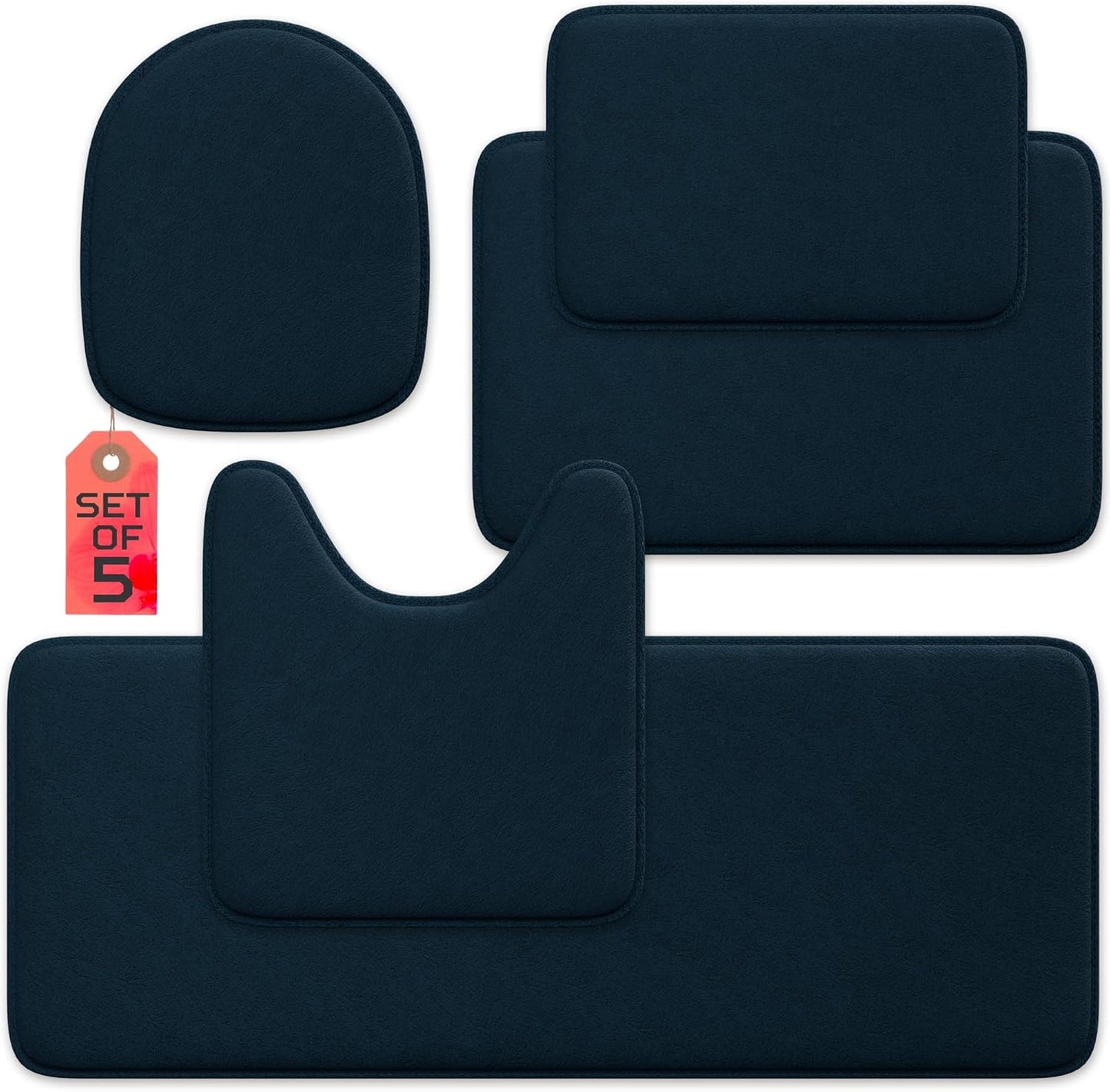 5-Piece Bathroom Rug Set - Memory Foam, Non-Slip, Machine Washable, Quick-Drying, Aqua Teal