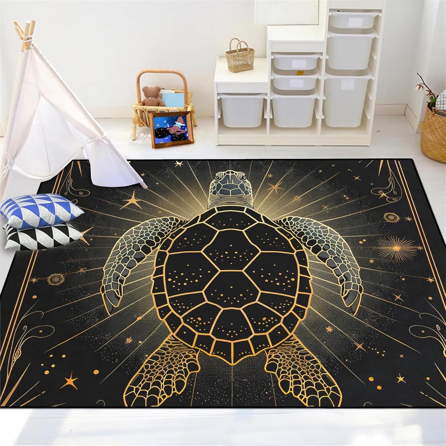 Sea Turtle Rug - Ocean Animal Theme Area Rug Blue Turtle Coral Printted Carpet Sea Animal Underwater Carpet Sea Turtle Mat for Kids Bedroom Living Room Decor,3'×5'