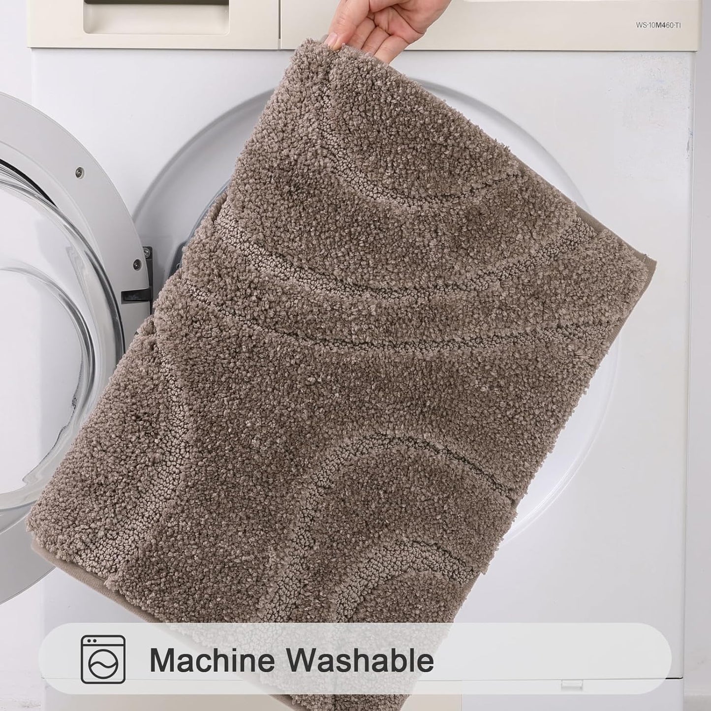 HEBE Bathroom Rugs Sets 5 Piece, Soft Absorbent Microfiber Bath Mat for Bathroom, Non Slip Washable Bath Rug Set with Toilet Cover, Bath Runner and U-Shaped Contour Toilet Rug, Coffee