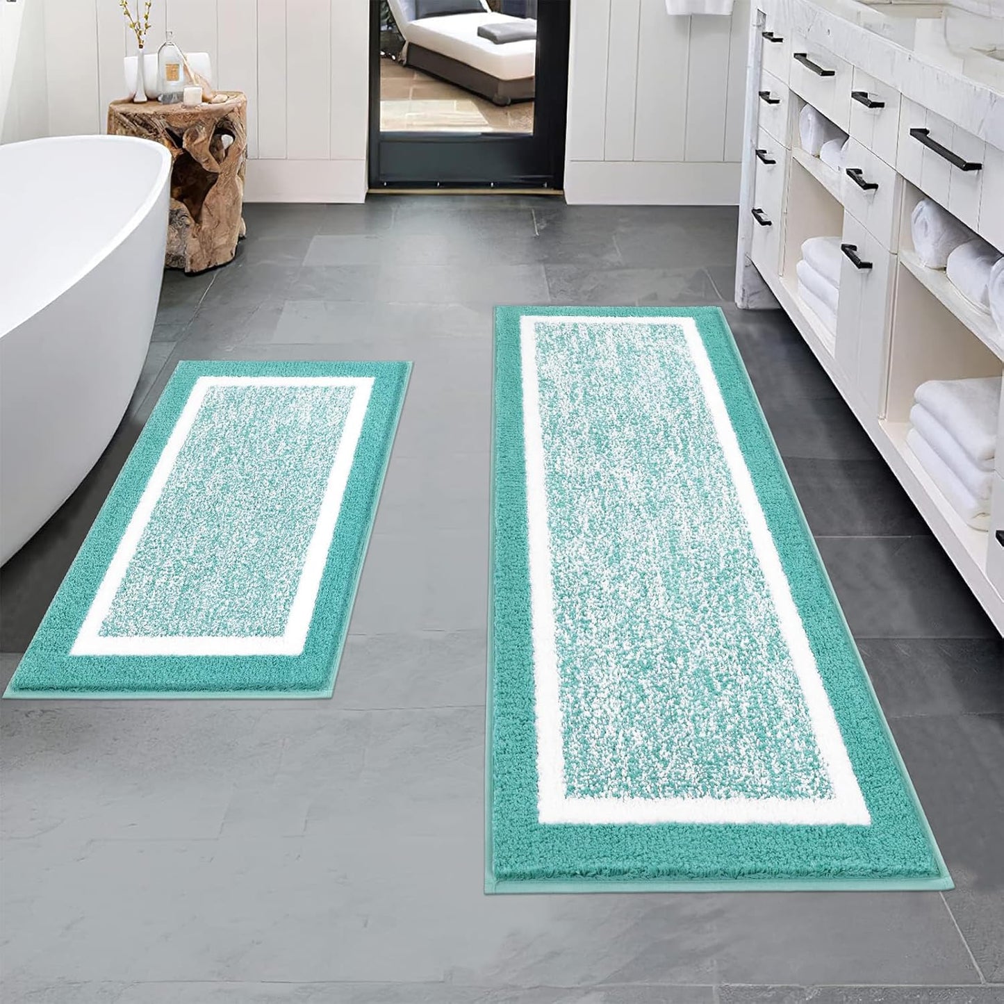 Pauwer 3 Pieces Bathroom Rugs Sets, Ultra Soft Non-Slip Mats, Microfiber Absorbent Bath Rugs with U-Shaped Toilet Rug for Bath Floor, Tub, Shower, Blue