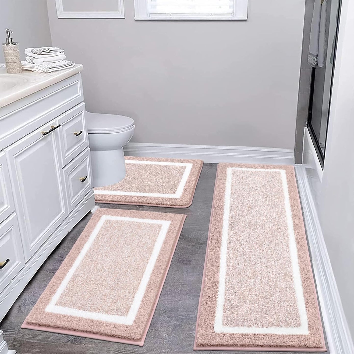 Pauwer 3 Pieces Bathroom Rugs Sets, Ultra Soft Non-Slip Mats, Microfiber Absorbent Bath Rugs with U-Shaped Toilet Rug for Bath Floor, Tub, Shower, Blue