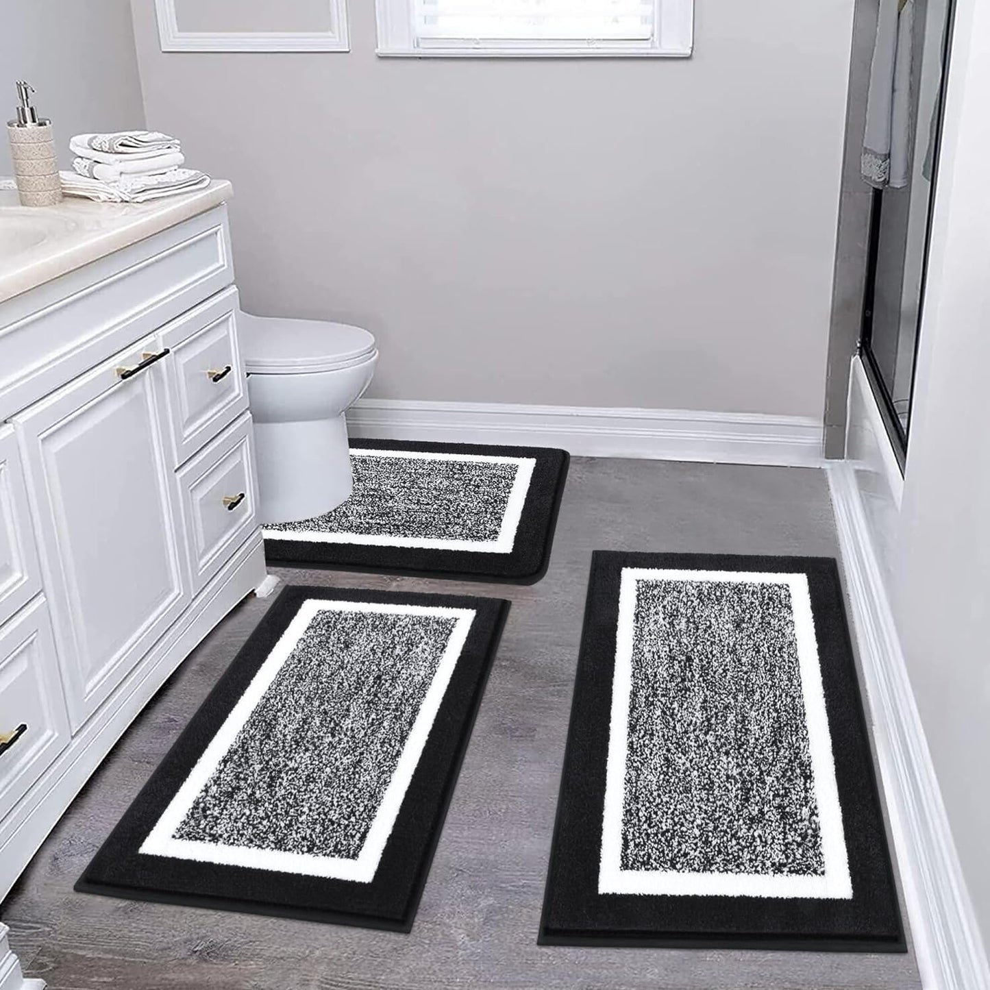 Pauwer 3 Pieces Bathroom Rugs Sets, Ultra Soft Non-Slip Mats, Microfiber Absorbent Bath Rugs with U-Shaped Toilet Rug for Bath Floor, Tub, Shower, Blue