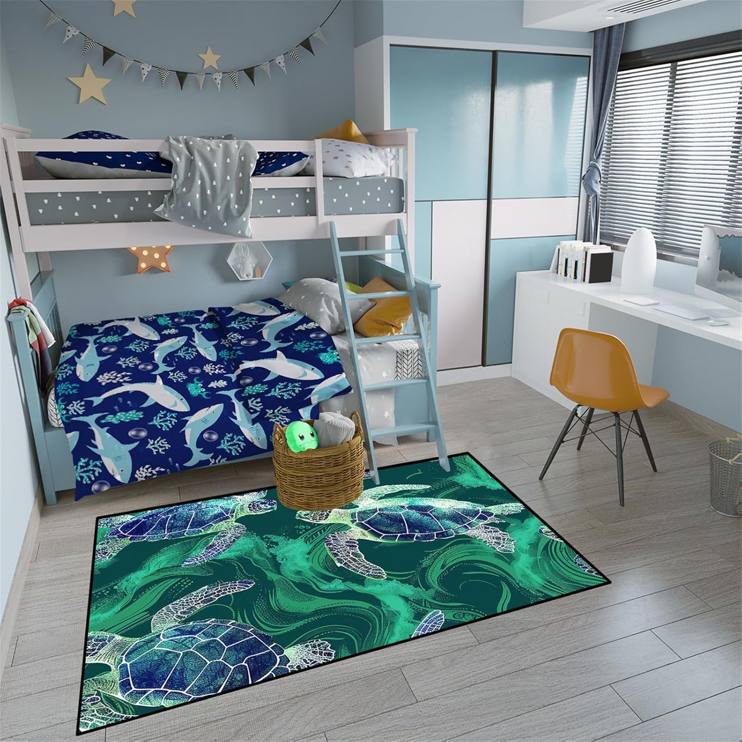 Sea Turtle Rug - Ocean Animal Theme Area Rug Blue Turtle Coral Printted Carpet Sea Animal Underwater Carpet Sea Turtle Mat for Kids Bedroom Living Room Decor,3'×5'