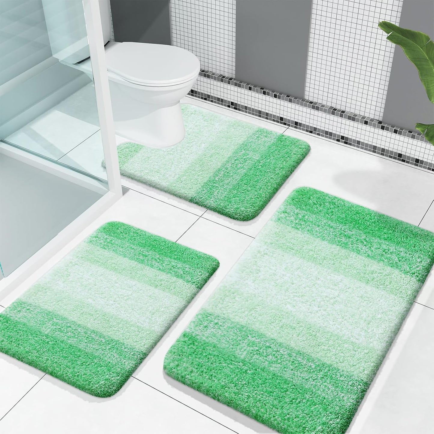 OLANLY Bathroom Rugs Sets 3 Piece, Soft Absorbent Microfiber Bath Mats and U-Shaped Contour Toilet Rug, Plush Shaggy Bath Mat Set for Bathroom (30"x20"+24"x16"+24"x20", Navy)