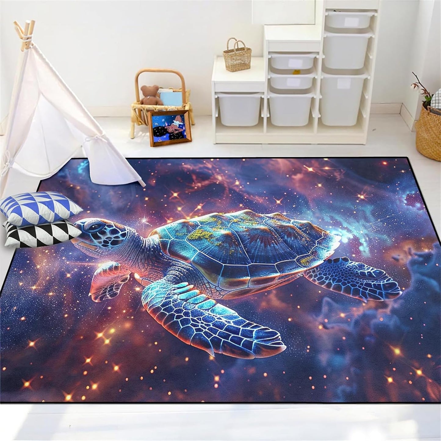 Sea Turtle Rug - Ocean Animal Theme Area Rug Blue Turtle Coral Printted Carpet Sea Animal Underwater Carpet Sea Turtle Mat for Kids Bedroom Living Room Decor,3'×5'