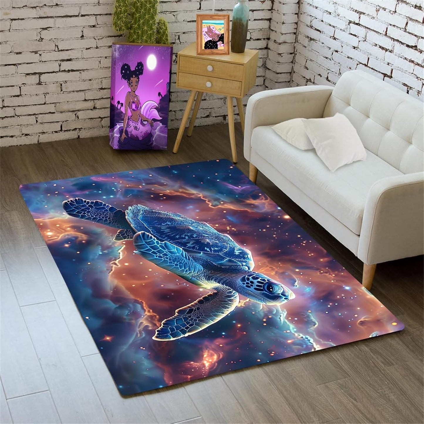 Sea Turtle Rug - Ocean Animal Theme Area Rug Blue Turtle Coral Printted Carpet Sea Animal Underwater Carpet Sea Turtle Mat for Kids Bedroom Living Room Decor,3'×5'