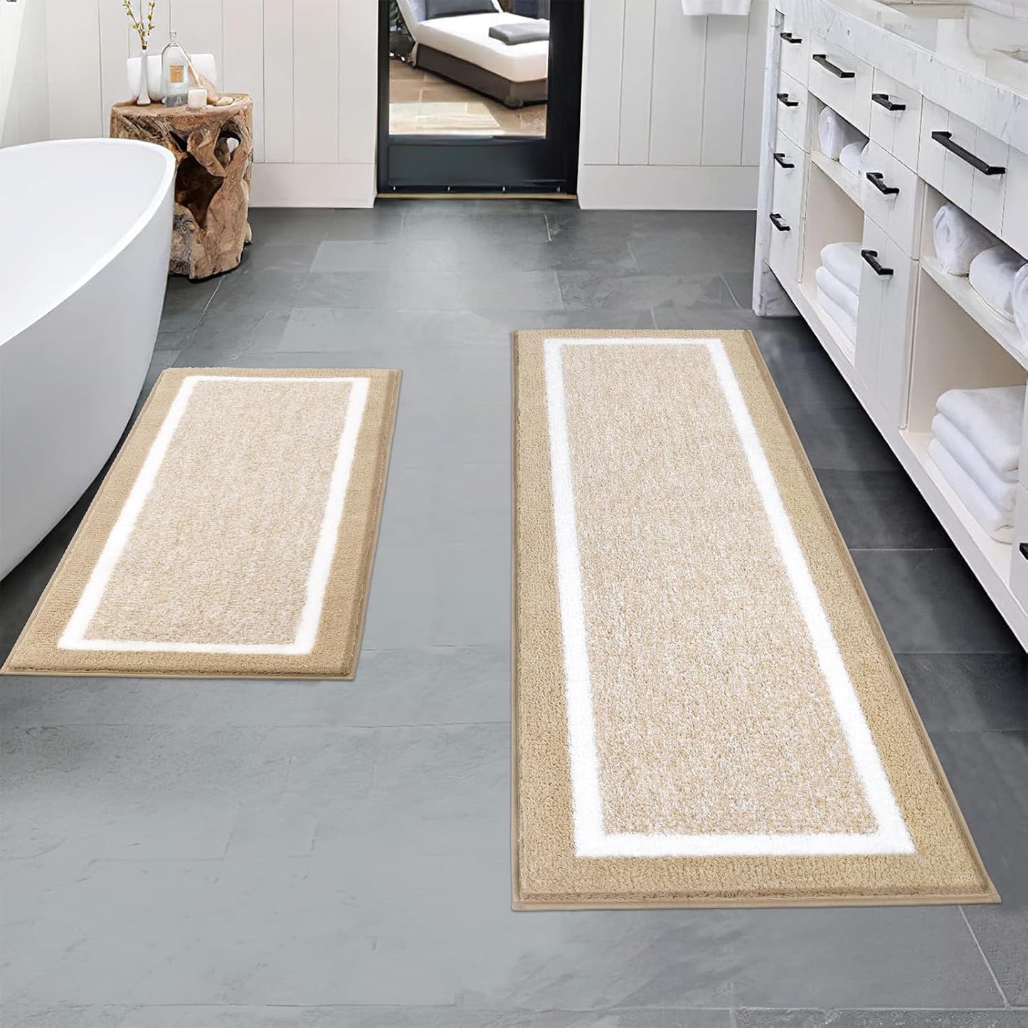 Pauwer 3 Pieces Bathroom Rugs Sets, Ultra Soft Non-Slip Mats, Microfiber Absorbent Bath Rugs with U-Shaped Toilet Rug for Bath Floor, Tub, Shower, Blue