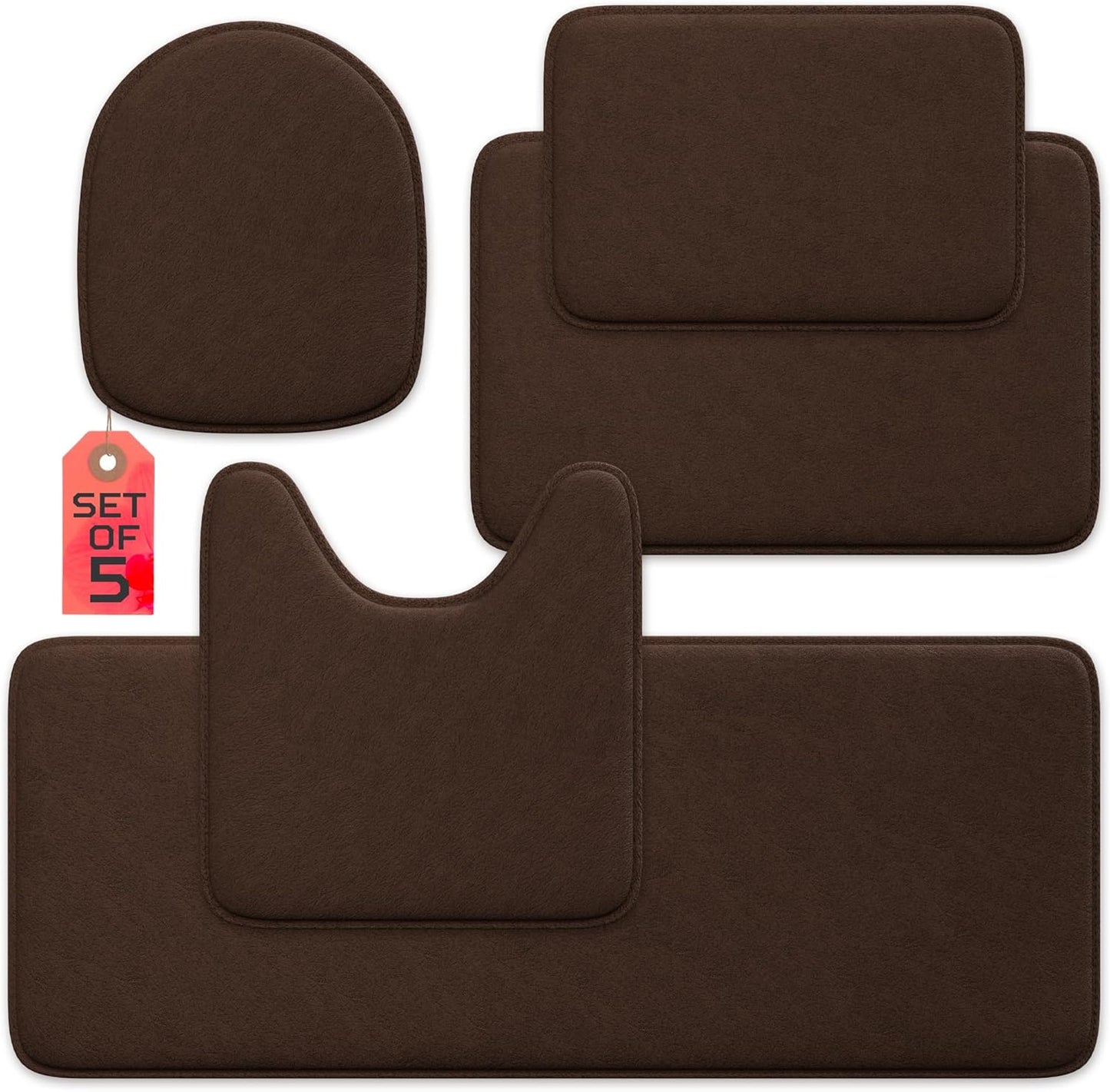 5-Piece Bathroom Rug Set - Memory Foam, Non-Slip, Machine Washable, Quick-Drying, Aqua Teal