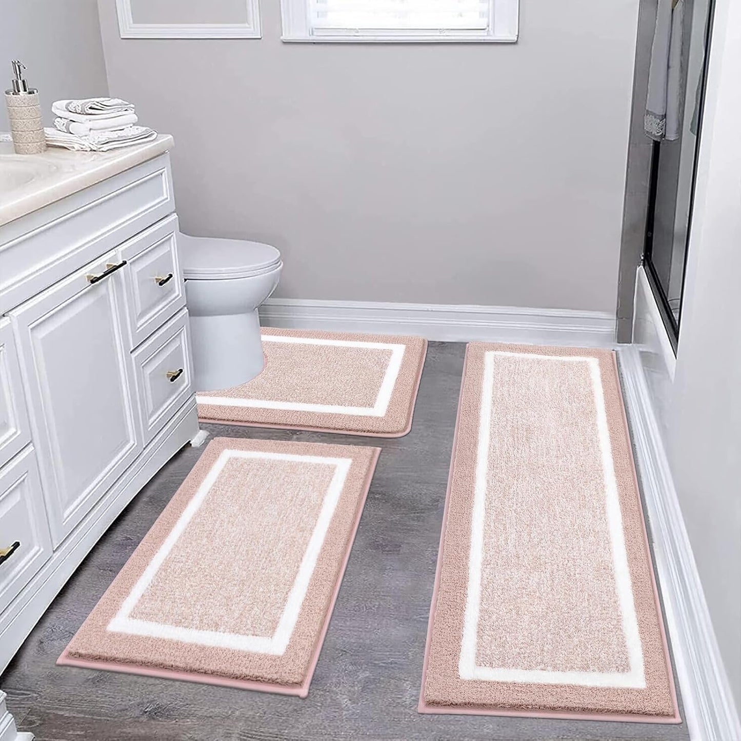 Pauwer 3 Pieces Bathroom Rugs Sets, Ultra Soft Non-Slip Mats, Microfiber Absorbent Bath Rugs with U-Shaped Toilet Rug for Bath Floor, Tub, Shower, Blue