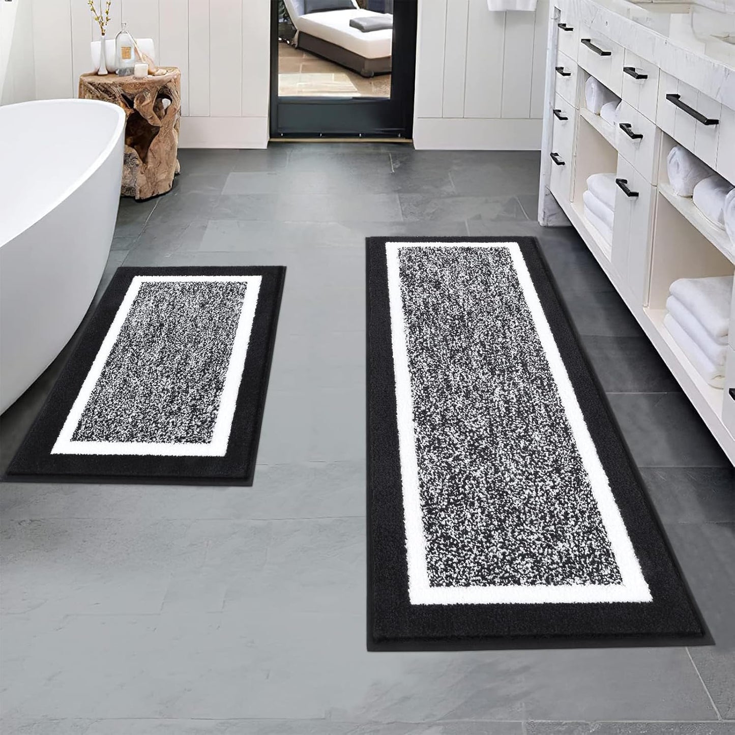 Pauwer 3 Pieces Bathroom Rugs Sets, Ultra Soft Non-Slip Mats, Microfiber Absorbent Bath Rugs with U-Shaped Toilet Rug for Bath Floor, Tub, Shower, Blue