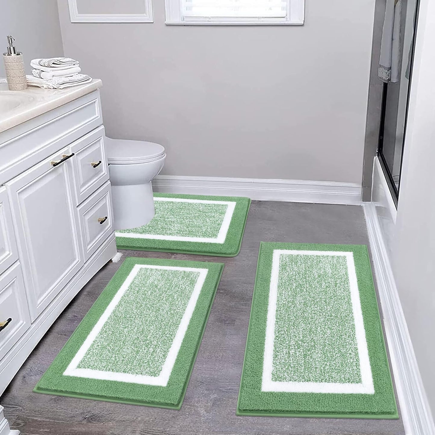 Pauwer 3 Pieces Bathroom Rugs Sets, Ultra Soft Non-Slip Mats, Microfiber Absorbent Bath Rugs with U-Shaped Toilet Rug for Bath Floor, Tub, Shower, Blue