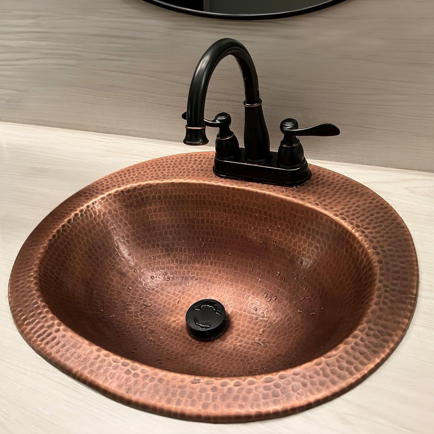 Seville 20" Drop-In Bathroom Sink and Care Kit, Antique Copper
