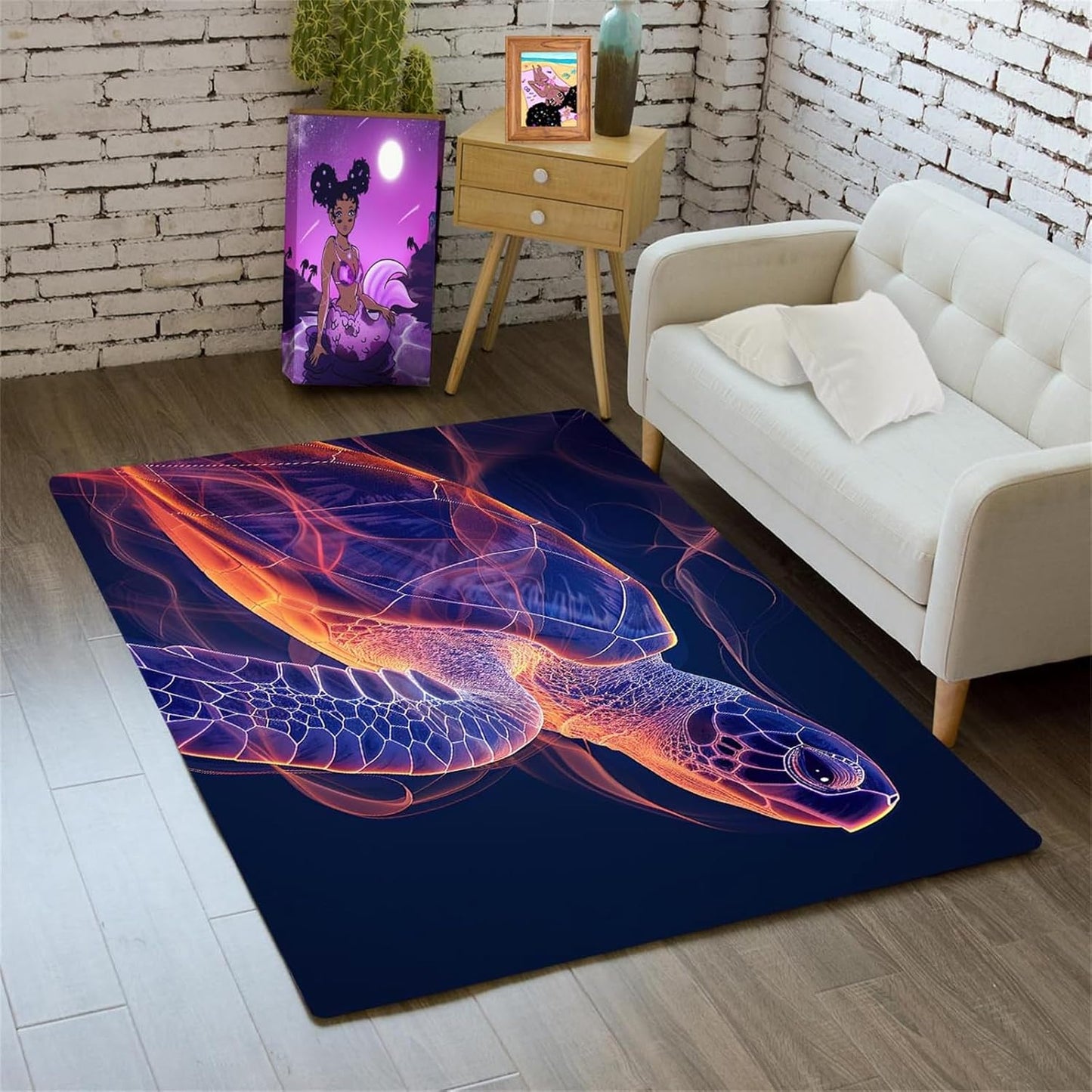 Sea Turtle Rug - Ocean Animal Theme Area Rug Blue Turtle Coral Printted Carpet Sea Animal Underwater Carpet Sea Turtle Mat for Kids Bedroom Living Room Decor,3'×5'