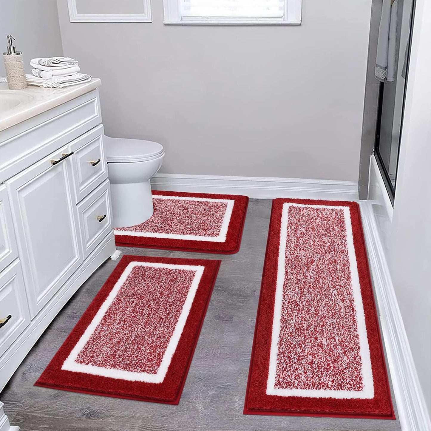 Pauwer 3 Pieces Bathroom Rugs Sets, Ultra Soft Non-Slip Mats, Microfiber Absorbent Bath Rugs with U-Shaped Toilet Rug for Bath Floor, Tub, Shower, Blue