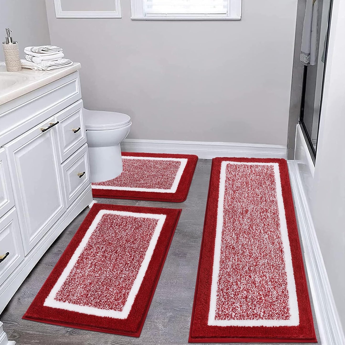 Pauwer 3 Pieces Bathroom Rugs Sets, Ultra Soft Non-Slip Mats, Microfiber Absorbent Bath Rugs with U-Shaped Toilet Rug for Bath Floor, Tub, Shower, Blue