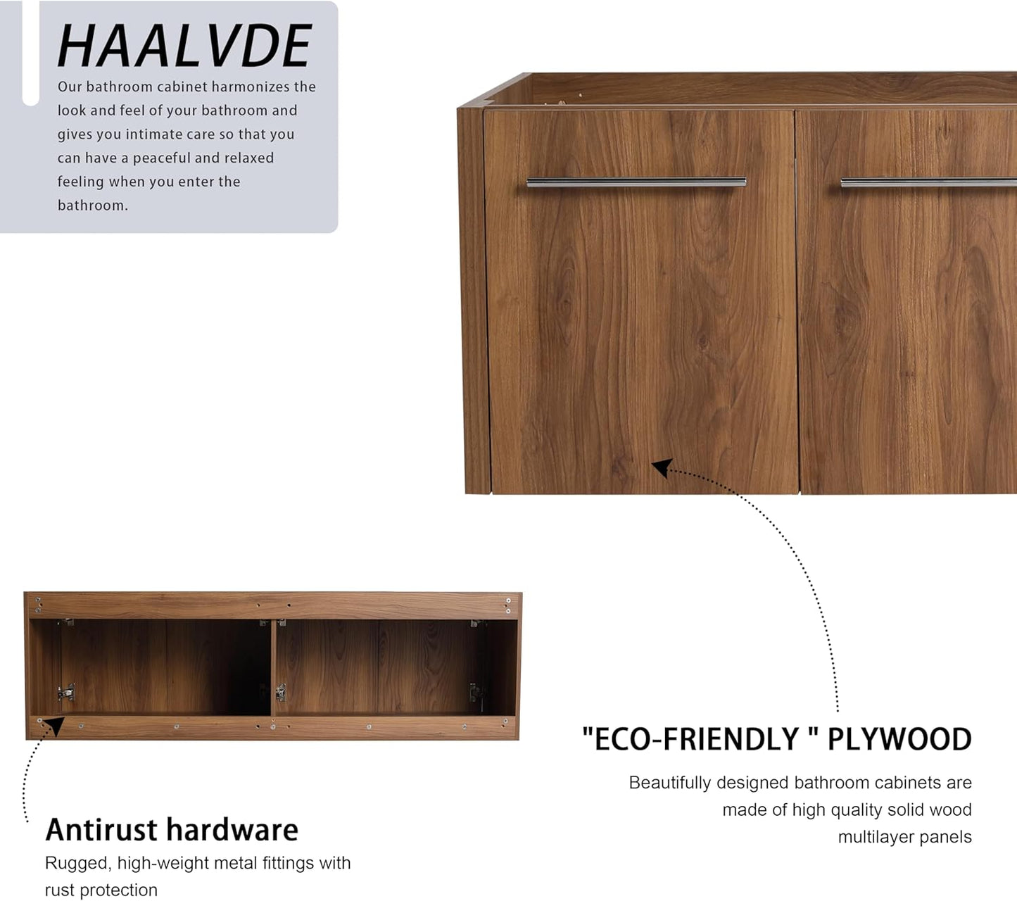 60 Inch Bathroom Vanity Without Sink, 60" Floating Vanity Without Top, Modern Wall Mounted Cabinet for Large Space, Large Bathroom Storage Cabinet with 4 Soft-Closing Doors and Bar Handles