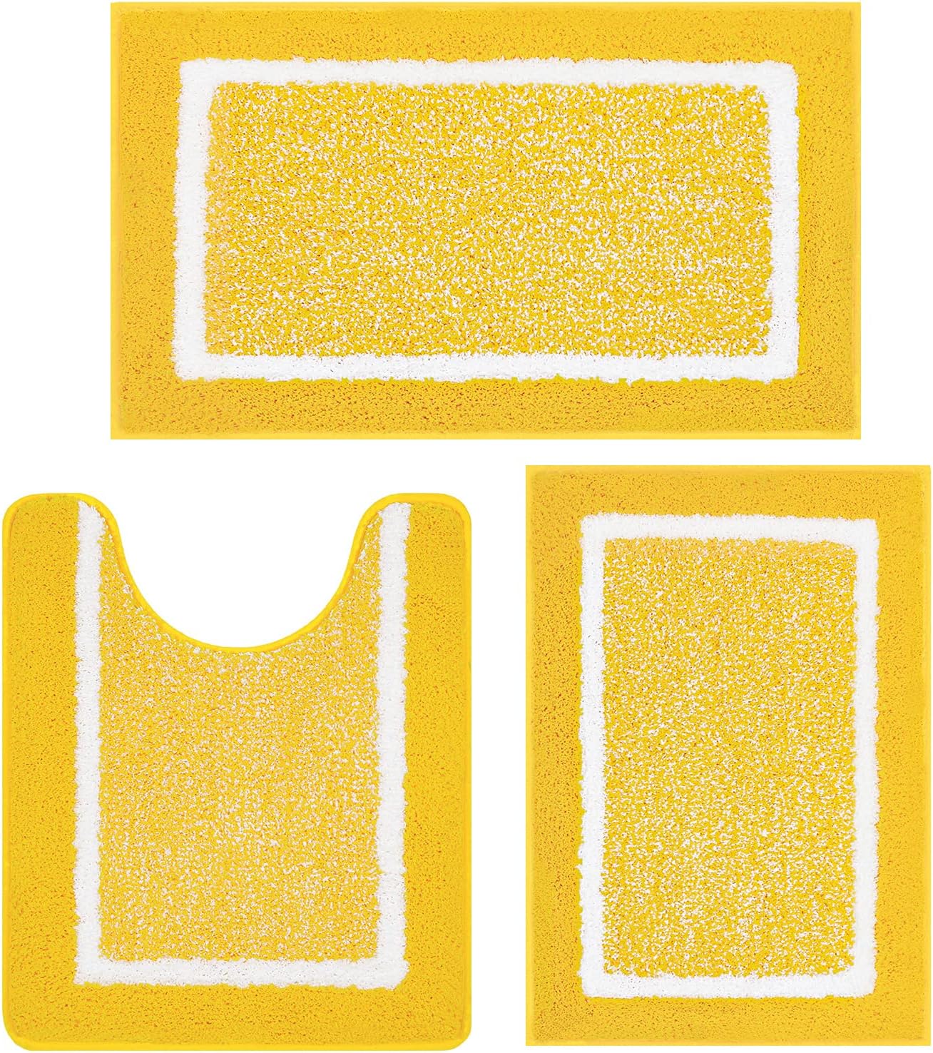 Pauwer 3 Pieces Bathroom Rugs Sets, Ultra Soft Non-Slip Mats, Microfiber Absorbent Bath Rugs with U-Shaped Toilet Rug for Bath Floor, Tub, Shower, Blue