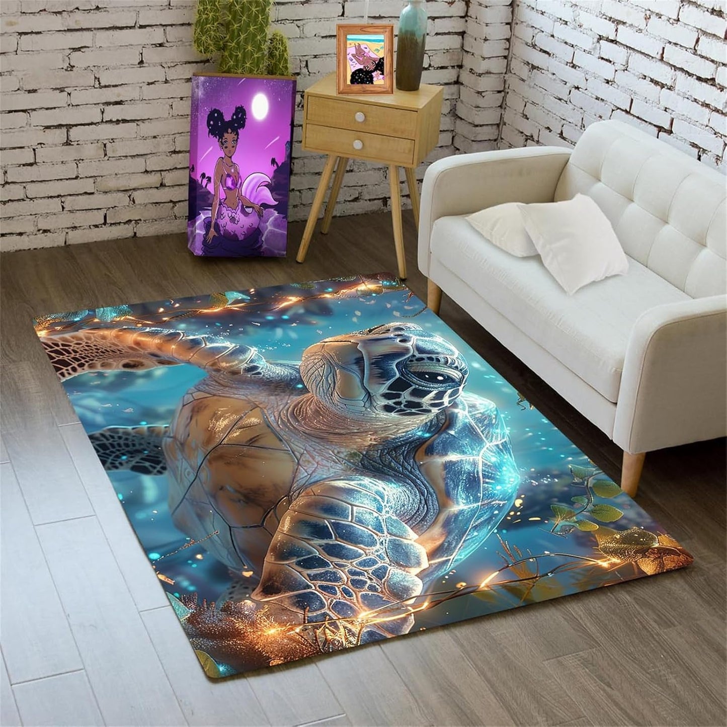 Sea Turtle Rug - Ocean Animal Theme Area Rug Blue Turtle Coral Printted Carpet Sea Animal Underwater Carpet Sea Turtle Mat for Kids Bedroom Living Room Decor,3'×5'