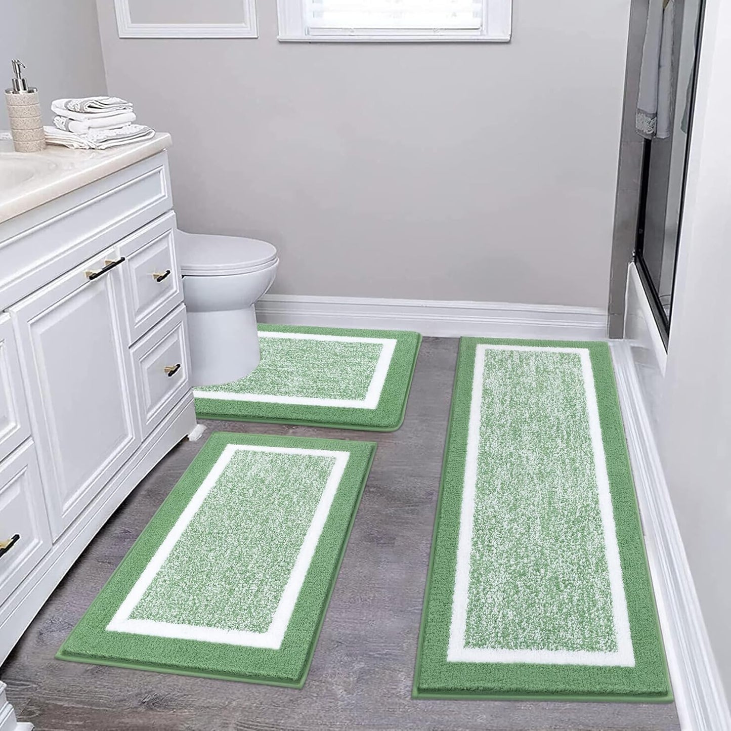 Pauwer 3 Pieces Bathroom Rugs Sets, Ultra Soft Non-Slip Mats, Microfiber Absorbent Bath Rugs with U-Shaped Toilet Rug for Bath Floor, Tub, Shower, Blue