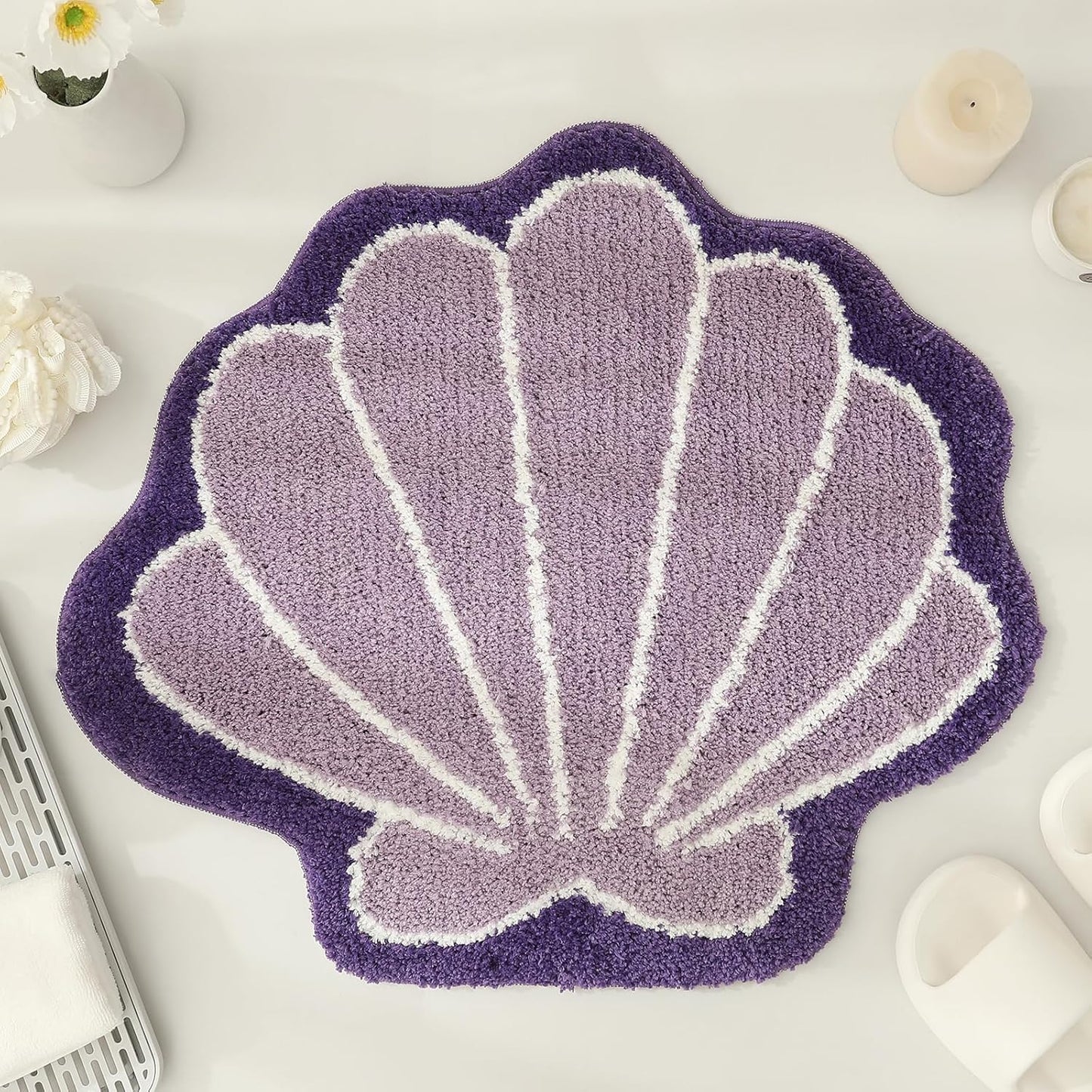 YRXRUS Seashells Bathroom Rug, Bathroom Runner, Blue Bath Rugs, Ocean Decor Shell Bath Mat Gifts, Cute Seashell Shaped Rugs for Sea Room Decor, Machine Washable & Non-Slip Mat, 45x23 Inch
