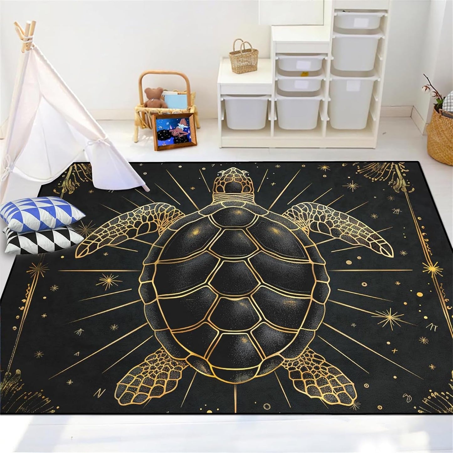 Sea Turtle Rug - Ocean Animal Theme Area Rug Blue Turtle Coral Printted Carpet Sea Animal Underwater Carpet Sea Turtle Mat for Kids Bedroom Living Room Decor,3'×5'