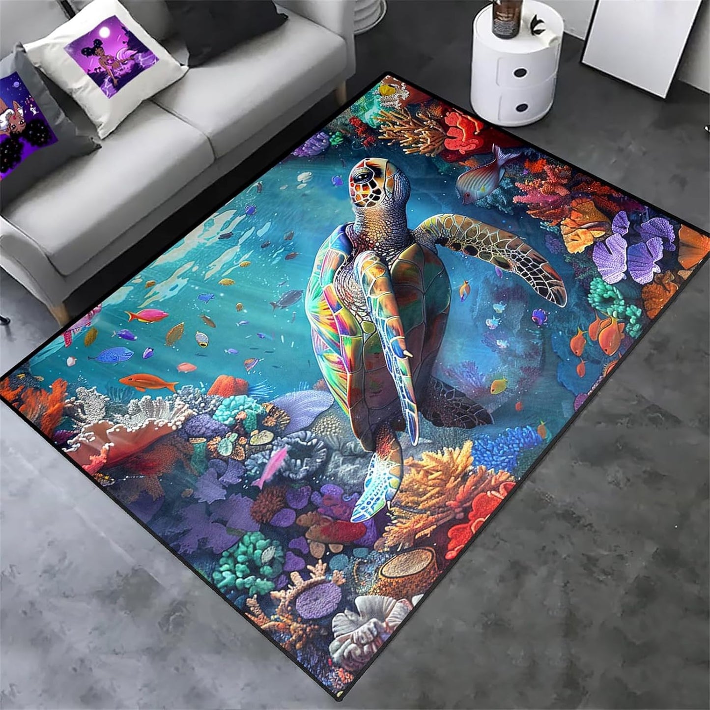 Sea Turtle Rug - Ocean Animal Theme Area Rug Blue Turtle Coral Printted Carpet Sea Animal Underwater Carpet Sea Turtle Mat for Kids Bedroom Living Room Decor,3'×5'