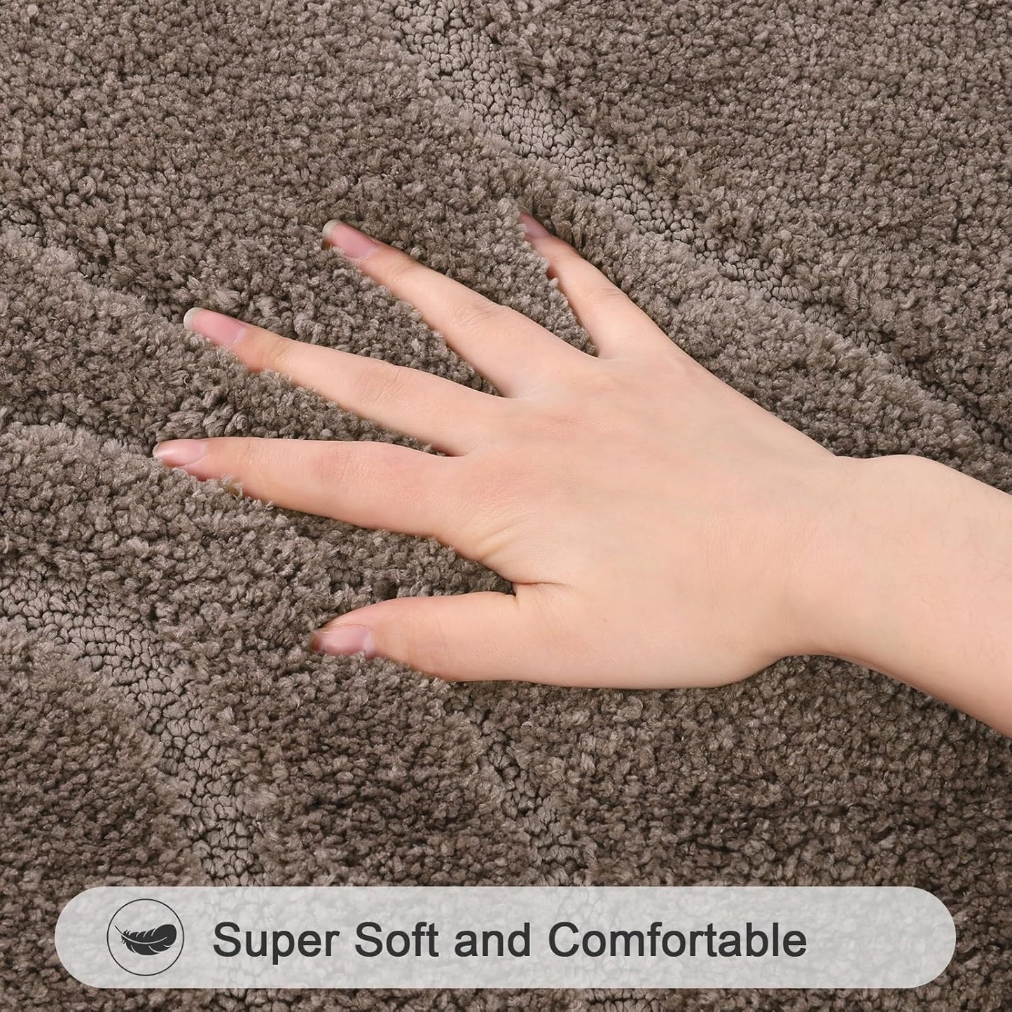 HEBE Bathroom Rugs Sets 5 Piece, Soft Absorbent Microfiber Bath Mat for Bathroom, Non Slip Washable Bath Rug Set with Toilet Cover, Bath Runner and U-Shaped Contour Toilet Rug, Coffee