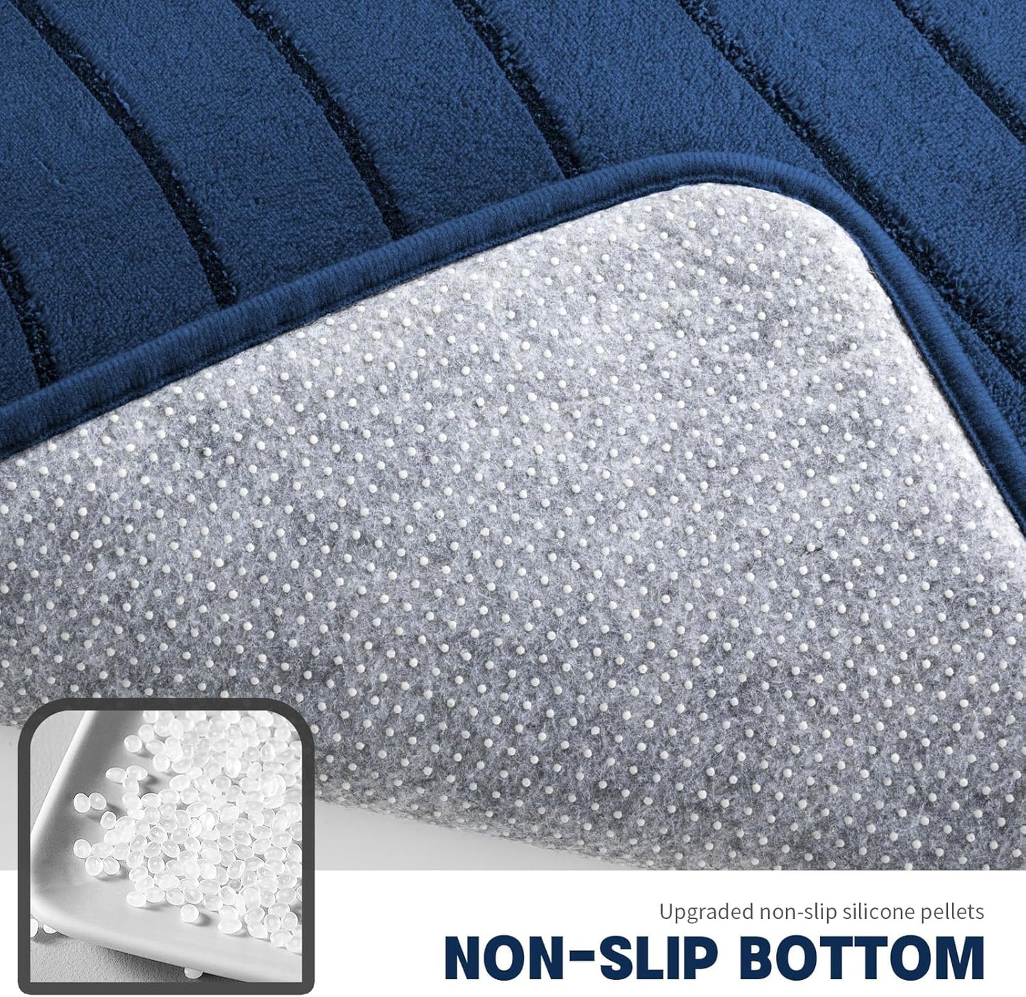 YIHOUSE Blue Bathroom Rug Set 5 Pieces, Soft Non Slip Memory Foam Bath Mats, Extra Thick Bath Mats for Bathroom, Machine Washable Bath Rugs Set for Tub, Toilet and Floor