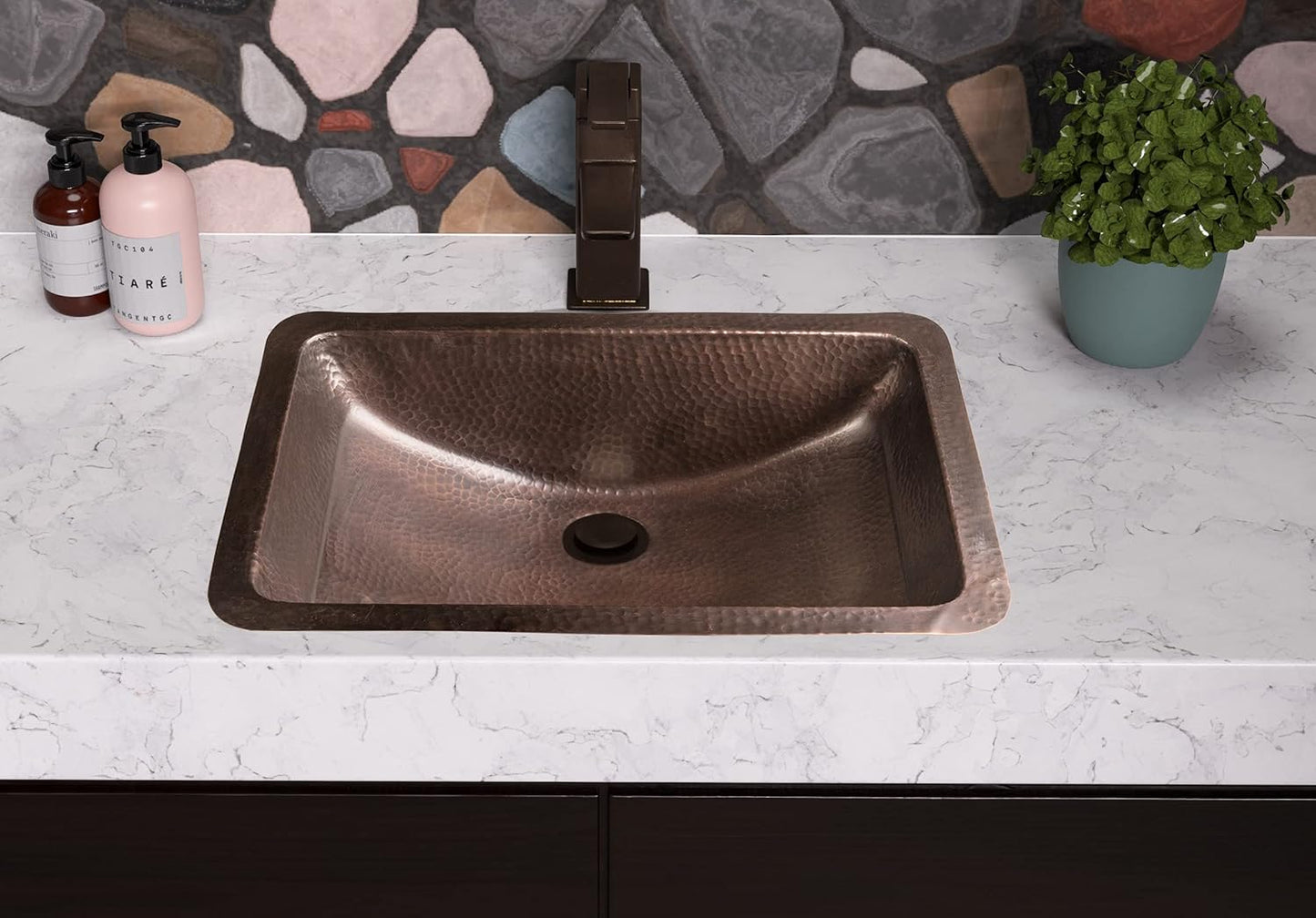 Monarch Abode 21-inch Hand Hammered Pure Copper Venetian Dual Mount Drop-in Bathroom Sink, Drop-in or Undermount Vanity Sink, Single Dual Mount Rectangular Bowl