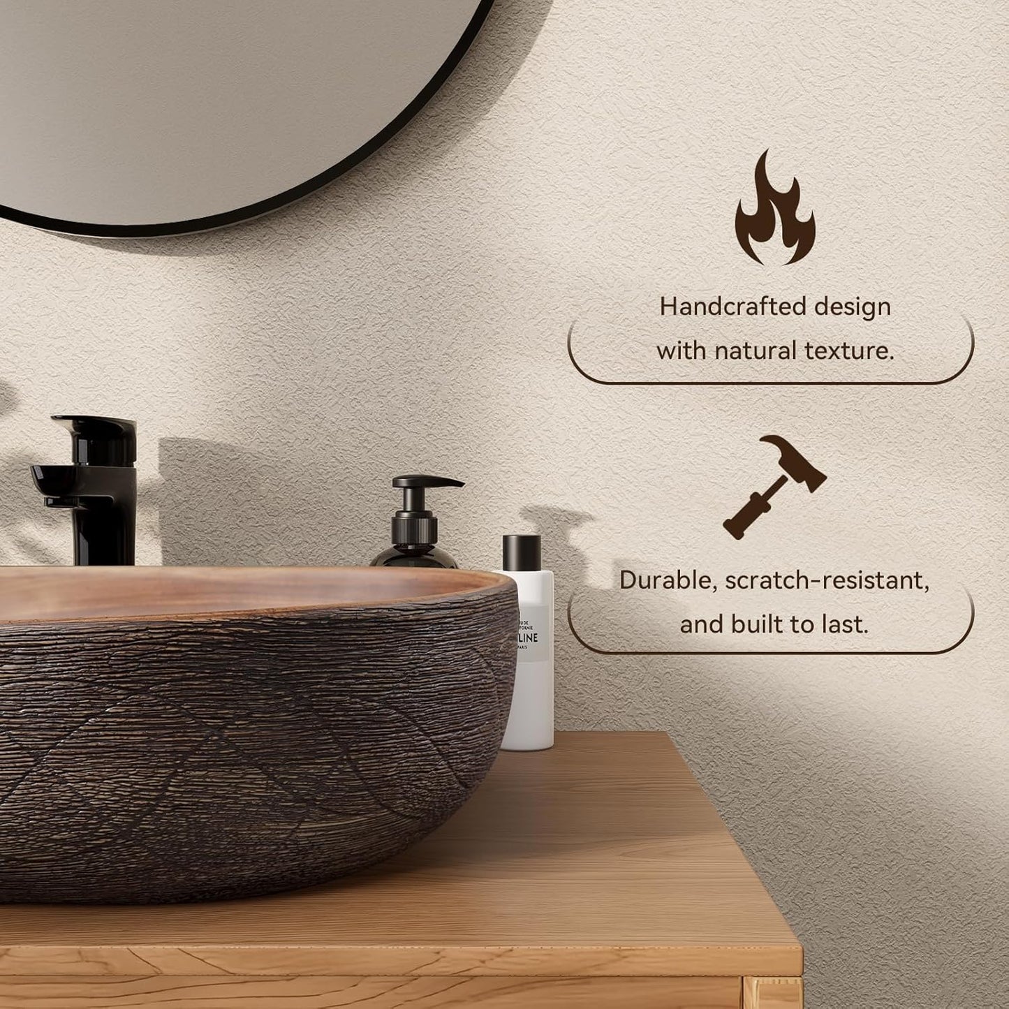 Homary Bathroom Vessel Sink, 23" Oval Bowl Sink Retro Ceramic Washbasin Above Counter for Bathrooms