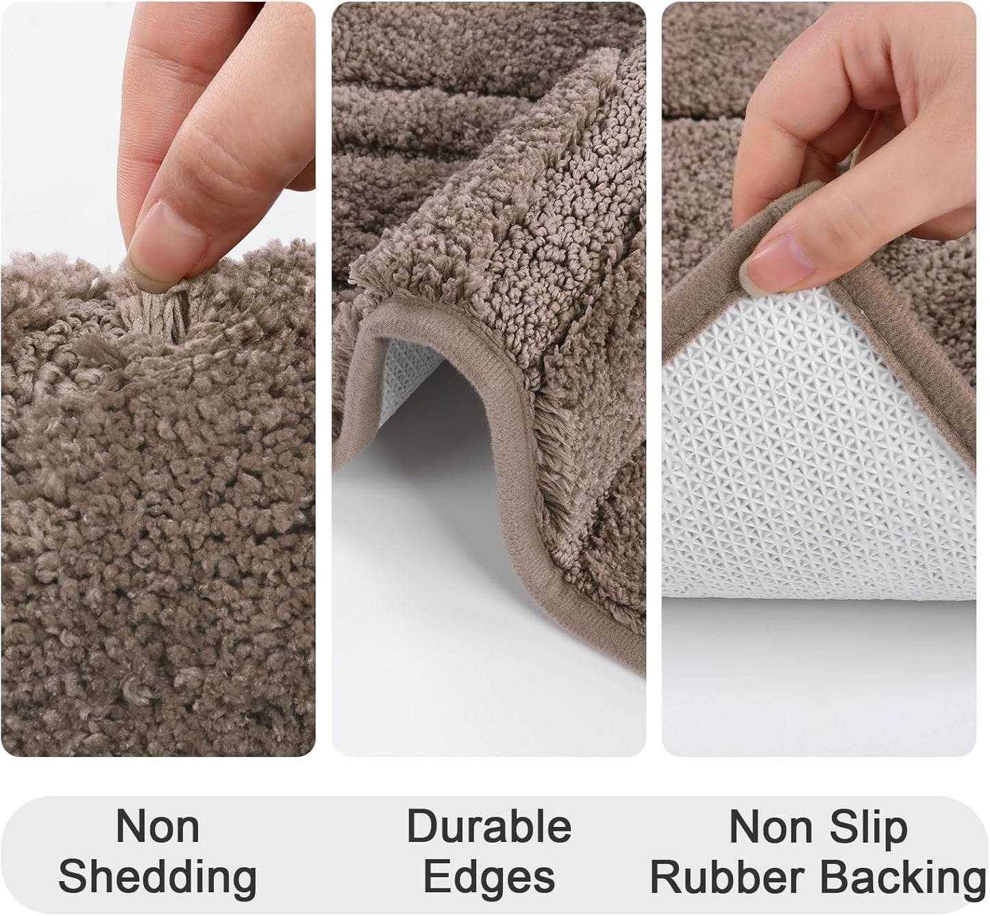 HEBE Bathroom Rugs Sets 5 Piece, Soft Absorbent Microfiber Bath Mat for Bathroom, Non Slip Washable Bath Rug Set with Toilet Cover, Bath Runner and U-Shaped Contour Toilet Rug, Coffee