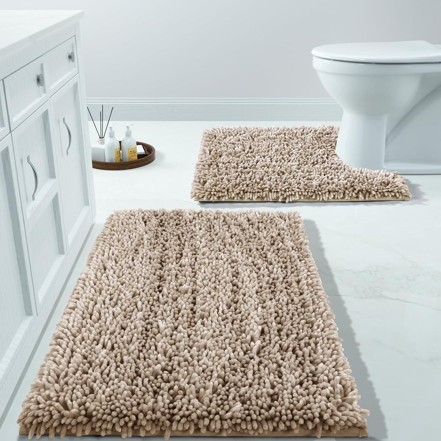 Yimobra Bathroom Rug Set 2 Piece, Luxury Shaggy Bath Mat Set with Non Slip Backing, Ultra Soft & Absorbent Mats for Bathroom Floor, Machine Washable, 31.5"x20"+24"x17", Blue