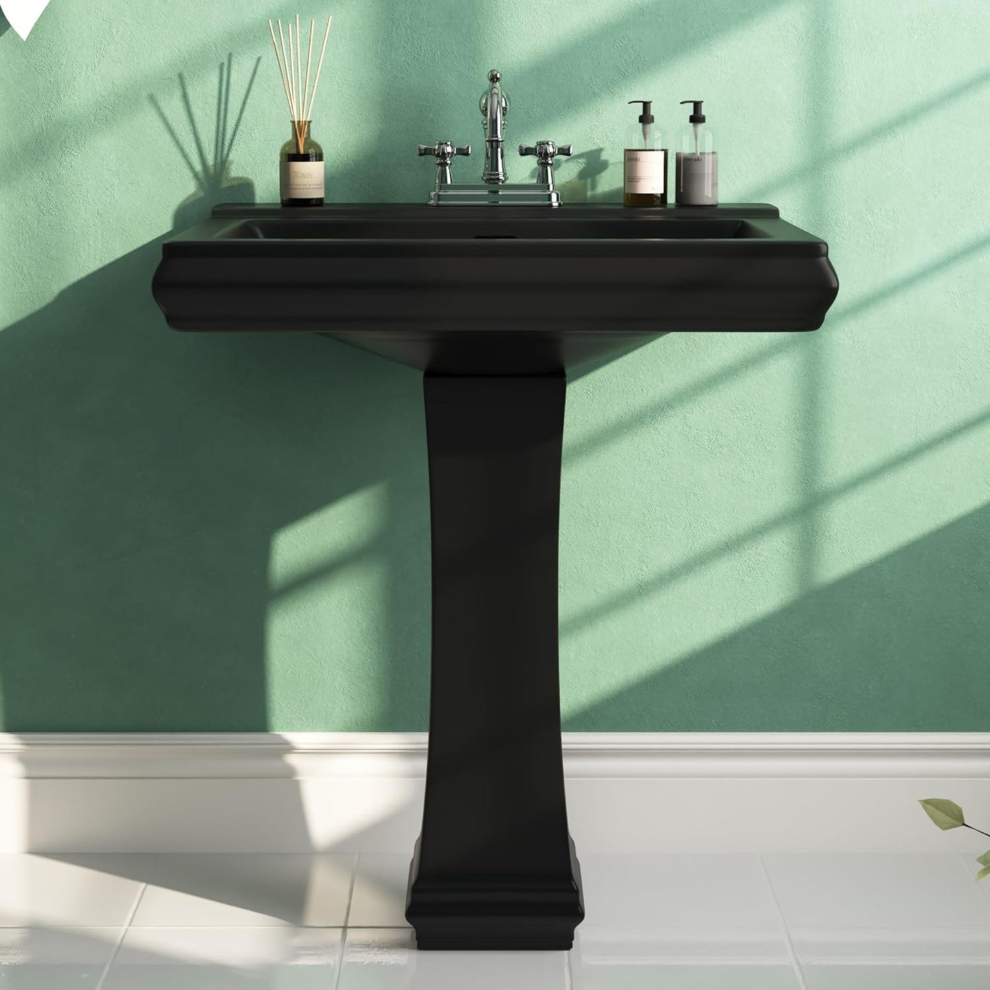 DeerValley 26"L X 20"W Rectangular Pedestal Sink, Apex White Ceramic Pedestal Bathroom Sink with 3 Faucet Holes at 4" Faucet Centers, with Overflow,DV-1P521