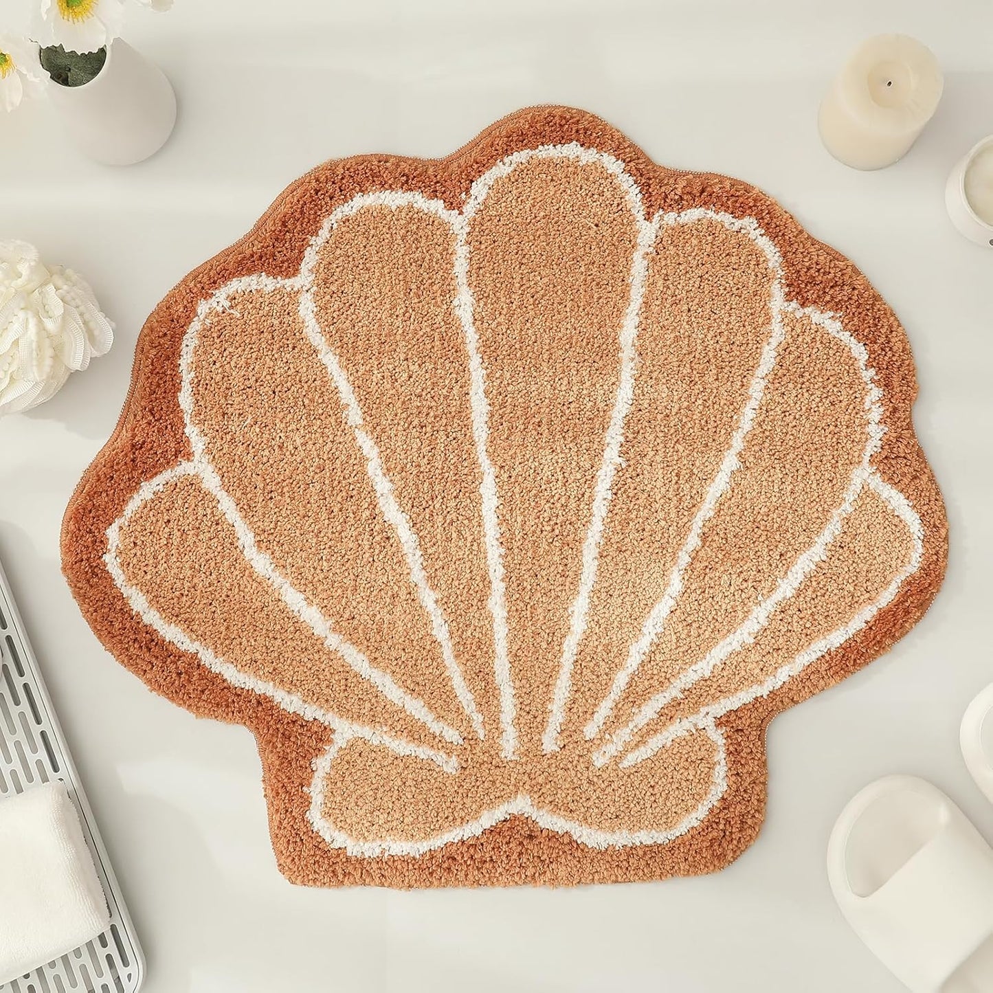 YRXRUS Seashells Bathroom Rug, Bathroom Runner, Blue Bath Rugs, Ocean Decor Shell Bath Mat Gifts, Cute Seashell Shaped Rugs for Sea Room Decor, Machine Washable & Non-Slip Mat, 45x23 Inch