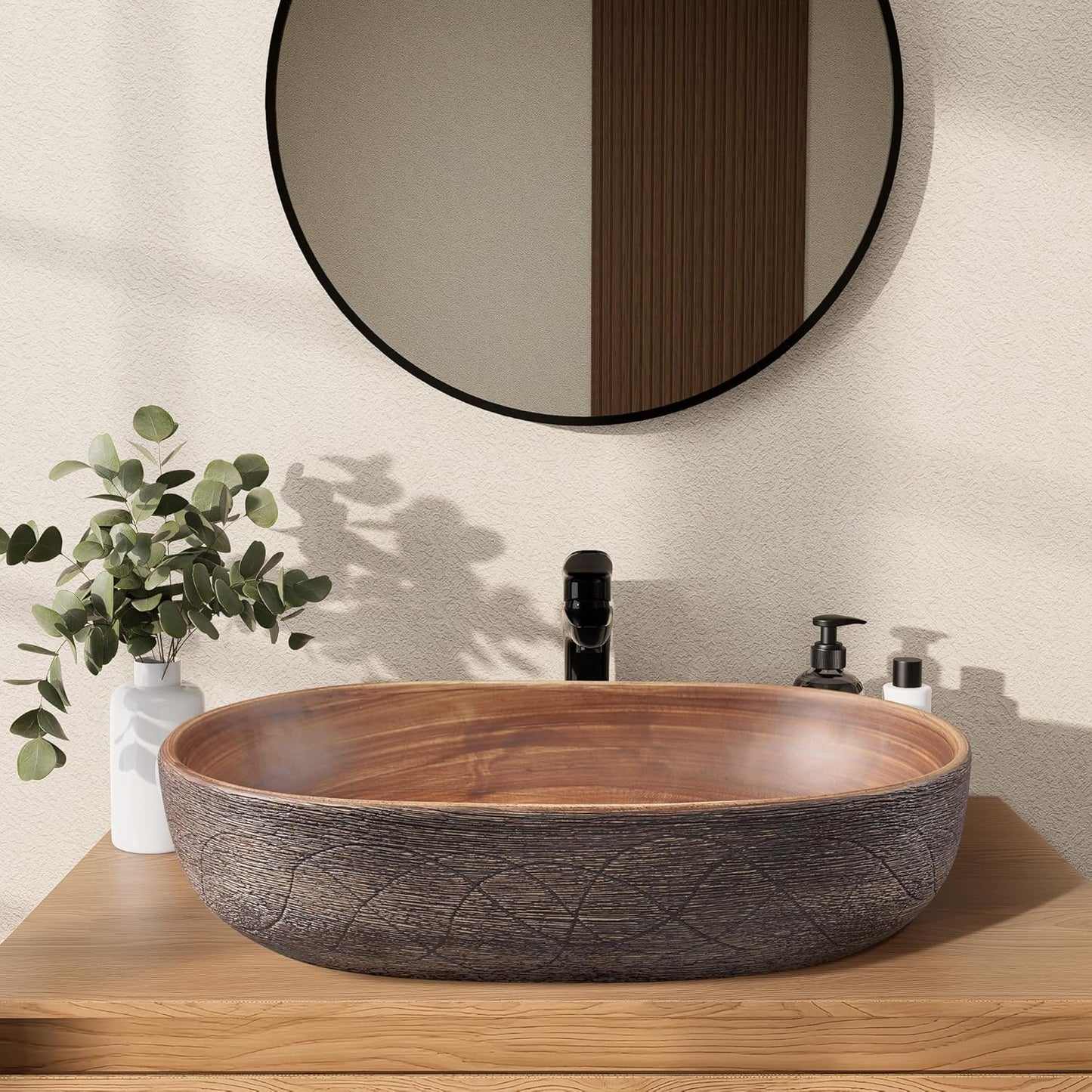Homary Bathroom Vessel Sink, 23" Oval Bowl Sink Retro Ceramic Washbasin Above Counter for Bathrooms