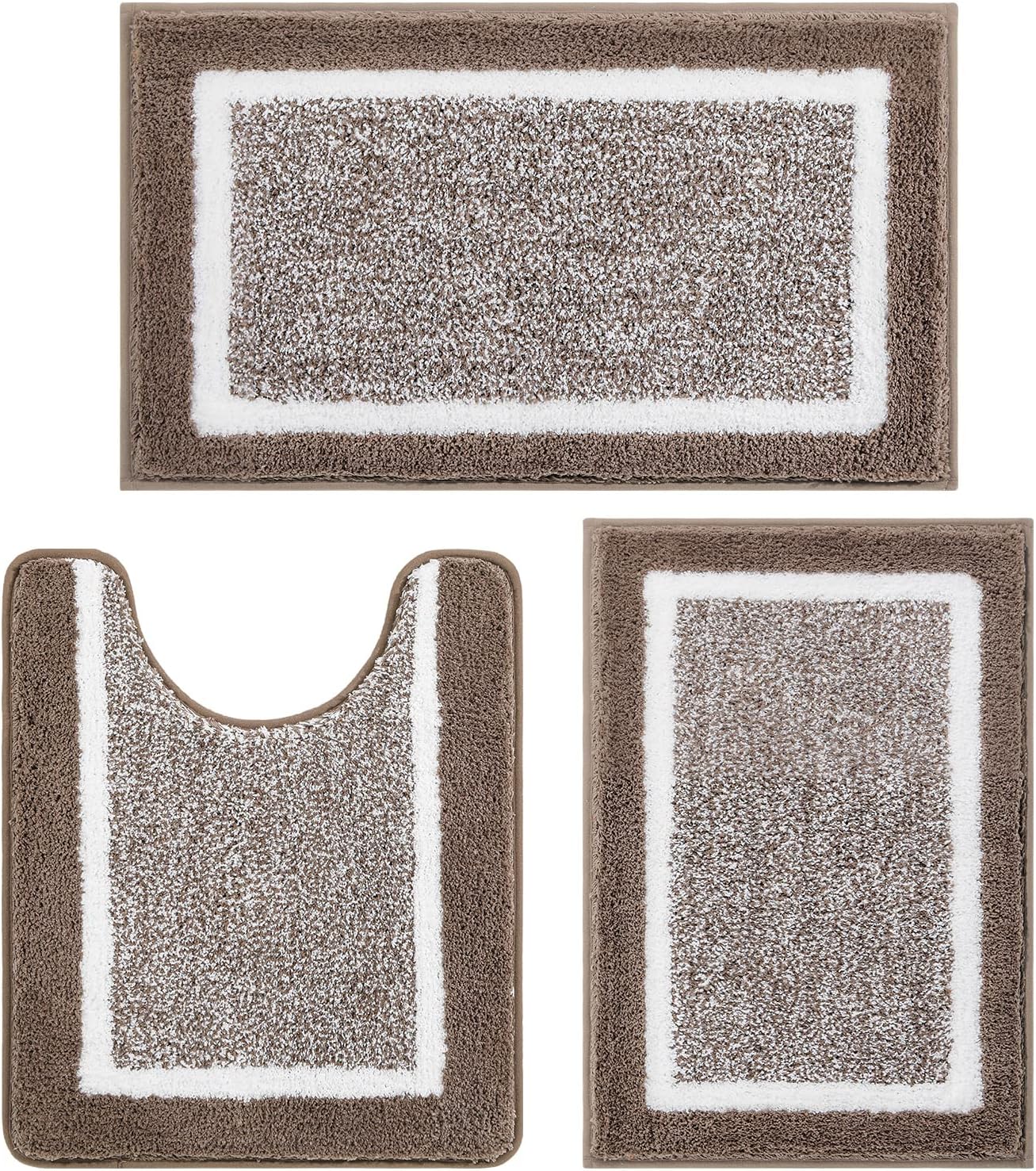 Pauwer 3 Pieces Bathroom Rugs Sets, Ultra Soft Non-Slip Mats, Microfiber Absorbent Bath Rugs with U-Shaped Toilet Rug for Bath Floor, Tub, Shower, Blue