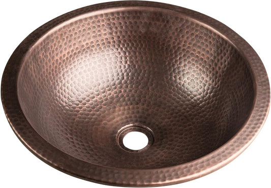 Monarch Abode 16-inch Hand Hammered Pure Copper Rotunda Dual Mount Bathroom Sink, Drop-In or Undermount Vanity Sink, Single Circular Bowl